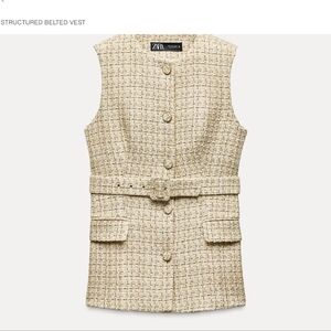 ZARA Cream Tweed Belted Vest